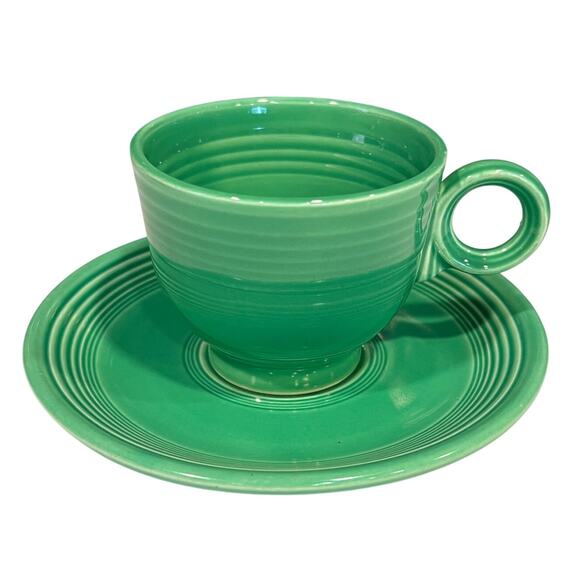 Vintage Fiestaware Fiesta Ring Handle Cup & Saucer Green - Picture 1 of 7